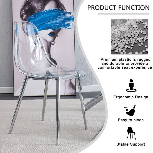 Alt view image 5 of 6 - Silver Clear Round Glass Dining Table Set for 4, 36'' Small Minimalist Circle Kitchen Set, 5 Piece Modern Luxury Circular Dinner Room Set, Clear Acrylic Chairs, for Apartment Living Room