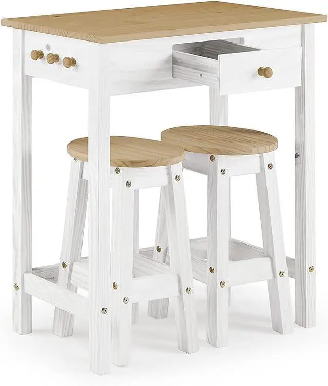 Alt view image 5 of 6 - Breakfast Table Set with Stools, Solid Wood Kitchen Table and 2 Stools, Space-Saving Dining Set for Small Spaces, Apartments, Kitchen and Dining Room