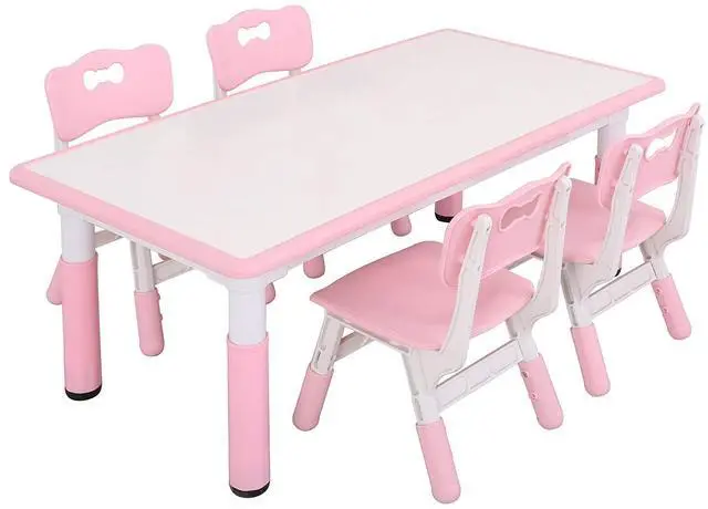 Main image of Kids Table and Chairs, Height Adjustable Toddler Table and Chair Set with 4 Chairs, Graffiti Desktop, Classroom/Daycare/Home, Children Multi-Activity Table for Ages 2-8
