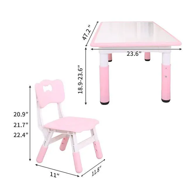 Alt view image 6 of 6 - Kids Table and Chairs, Height Adjustable Toddler Table and Chair Set with 4 Chairs, Graffiti Desktop, Classroom/Daycare/Home, Children Multi-Activity Table for Ages 2-8