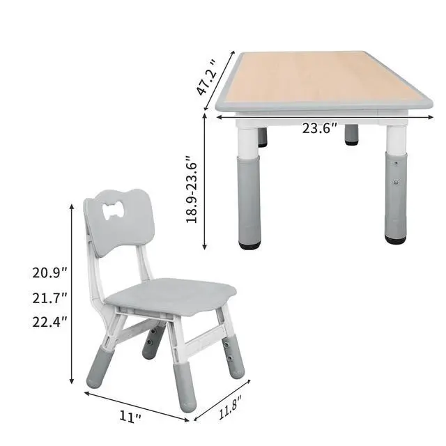 Alt view image 6 of 6 - Kids Table and Chairs, Height Adjustable Toddler Table and Chair Set with 4 Chairs, Graffiti Desktop, Classroom/Daycare/Home, Children Multi-Activity Table for Ages 2-8