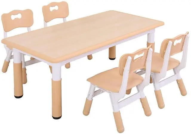 Main image of Kids Table and Chairs, Height Adjustable Toddler Table and Chair Set with 4 Chairs, Graffiti Desktop, Classroom/Daycare/Home, Children Multi-Activity Table for Ages 2-8