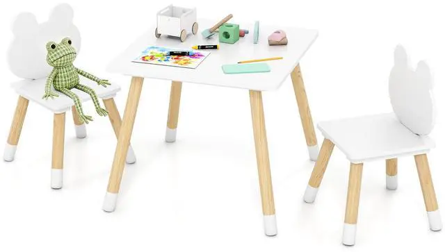 Main image of Kids Table and Chair Set, Children Wooden Activity Table & 2 Chairs Set, Solid Wood Legs, Easy Assembly, 3 Piece Froggy Themed Toddler Furniture Set for Art Craft