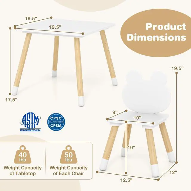 Alt view image 3 of 6 - Kids Table and Chair Set, Children Wooden Activity Table & 2 Chairs Set, Solid Wood Legs, Easy Assembly, 3 Piece Froggy Themed Toddler Furniture Set for Art Craft