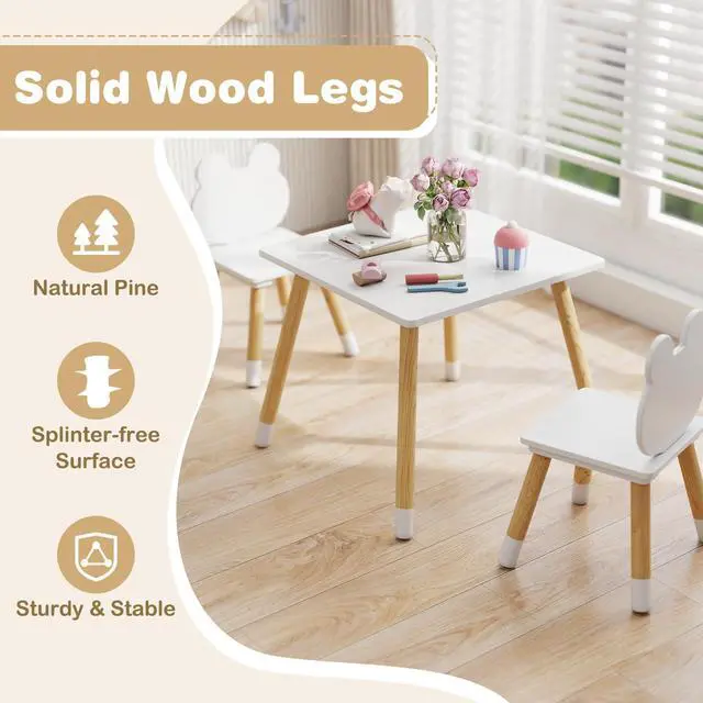 Alt view image 5 of 6 - Kids Table and Chair Set, Children Wooden Activity Table & 2 Chairs Set, Solid Wood Legs, Easy Assembly, 3 Piece Froggy Themed Toddler Furniture Set for Art Craft