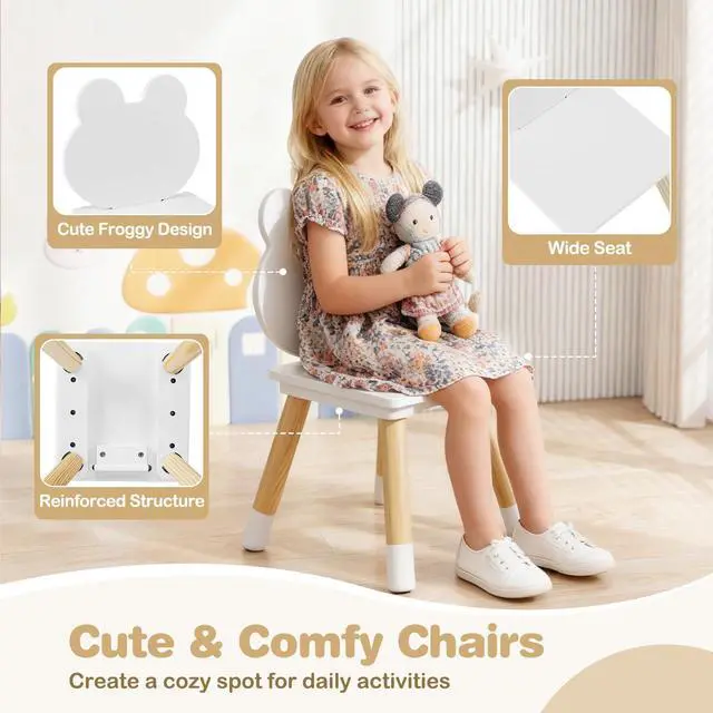 Alt view image 6 of 6 - Kids Table and Chair Set, Children Wooden Activity Table & 2 Chairs Set, Solid Wood Legs, Easy Assembly, 3 Piece Froggy Themed Toddler Furniture Set for Art Craft