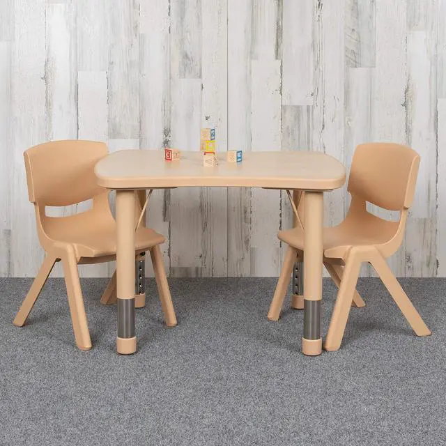 Main image of 21.875" W x 26.625" L Rectangle Natural Plastic Activity Table Set with 2 Chairs