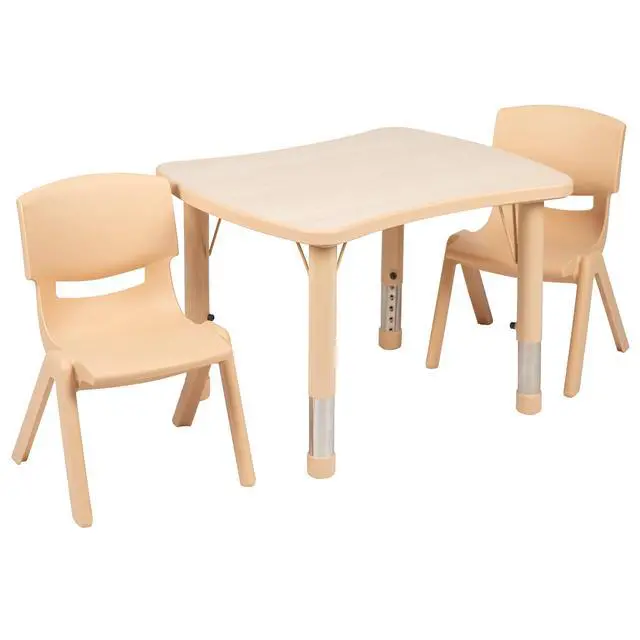 Alt view image 2 of 6 - 21.875" W x 26.625" L Rectangle Natural Plastic Activity Table Set with 2 Chairs