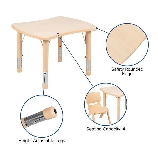 Alt view image 4 of 6 - 21.875" W x 26.625" L Rectangle Natural Plastic Activity Table Set with 2 Chairs