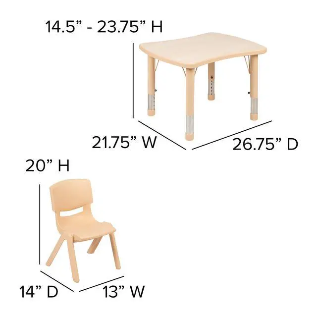 Alt view image 5 of 6 - 21.875" W x 26.625" L Rectangle Natural Plastic Activity Table Set with 2 Chairs