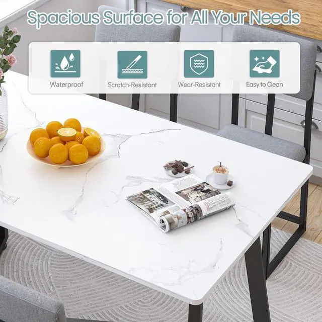 Alt view image 3 of 6 - Dining Table Set for 4, 47.27" Faux Marble Kitchen Table with 4 Upholstered Dining Chairs, Modern Dining Room Set for Apartment & Dining Room (Silver Linen)