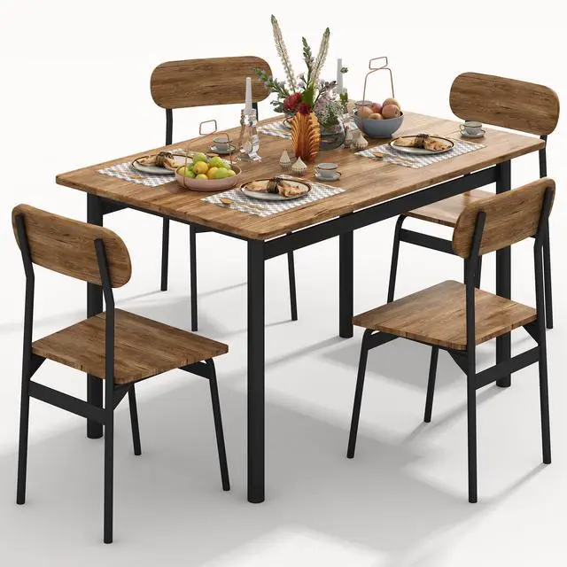 Main image of Dining Table Set for 4, Wood Kitchen Table and Chairs,Oval Backrest Kitchen & Dining Room Tables, Dinette Set for Small Space, Dining Room, Breakfast Nook, Apartment, Brown
