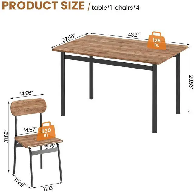 Alt view image 2 of 6 - Dining Table Set for 4, Wood Kitchen Table and Chairs,Oval Backrest Kitchen & Dining Room Tables, Dinette Set for Small Space, Dining Room, Breakfast Nook, Apartment, Brown