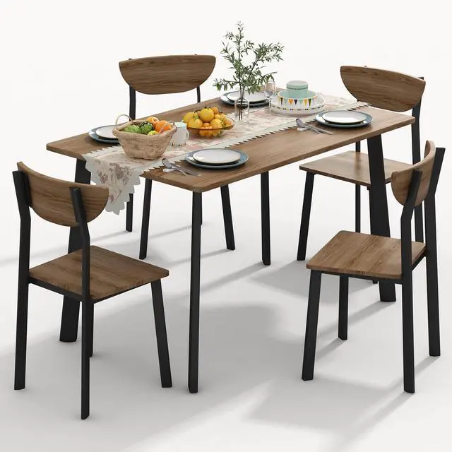Main image of Dining Table Set for 4, Wood Kitchen Table and Chairs,Curved Backrest Kitchen & Dining Room Tables, Dinette Set for Small Space, Dining Room, Breakfast Nook, Apartment, Walnut