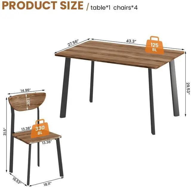 Alt view image 2 of 6 - Dining Table Set for 4, Wood Kitchen Table and Chairs,Curved Backrest Kitchen & Dining Room Tables, Dinette Set for Small Space, Dining Room, Breakfast Nook, Apartment, Walnut