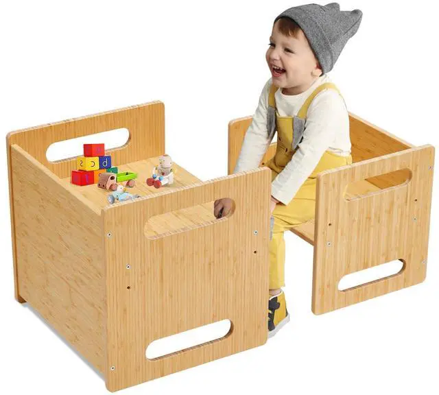 Main image of Montessori Table and Chair Set,Bamboo Wood Weaning Table and Chair Set,Kids Montessori Furniture for Reading,Dining,Playing