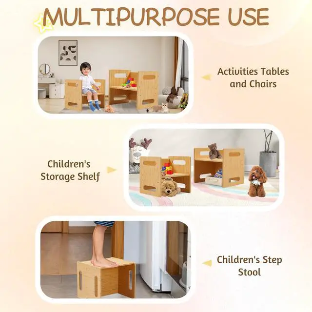 Alt view image 3 of 5 - Montessori Table and Chair Set,Bamboo Wood Weaning Table and Chair Set,Kids Montessori Furniture for Reading,Dining,Playing