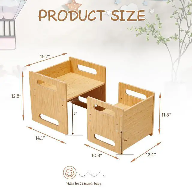 Alt view image 4 of 5 - Montessori Table and Chair Set,Bamboo Wood Weaning Table and Chair Set,Kids Montessori Furniture for Reading,Dining,Playing