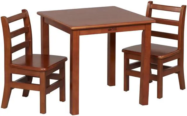 Main image of 24in x 24in Hardwood Table and Chair Set, 12in Seat Height, Kids Furniture, Dark Walnut, 3-Piece