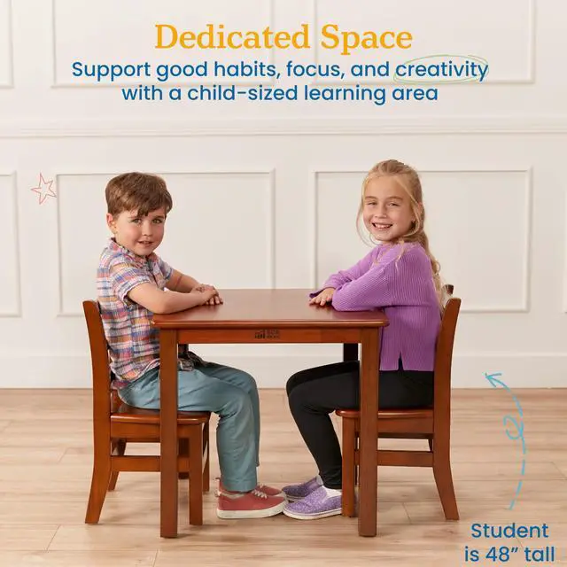 Alt view image 4 of 6 - 24in x 24in Hardwood Table and Chair Set, 12in Seat Height, Kids Furniture, Dark Walnut, 3-Piece