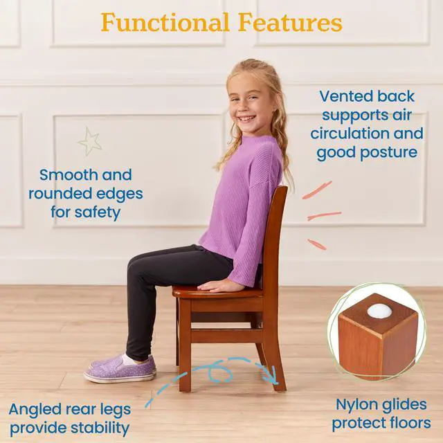 Alt view image 5 of 6 - 24in x 24in Hardwood Table and Chair Set, 12in Seat Height, Kids Furniture, Dark Walnut, 3-Piece
