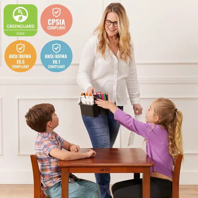 Alt view image 6 of 6 - 24in x 24in Hardwood Table and Chair Set, 12in Seat Height, Kids Furniture, Dark Walnut, 3-Piece