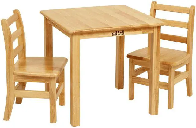 Main image of 24in x 24in Hardwood Table and Chair Set, 12in Seat Height, Kids Furniture, Honey, 3-Piece