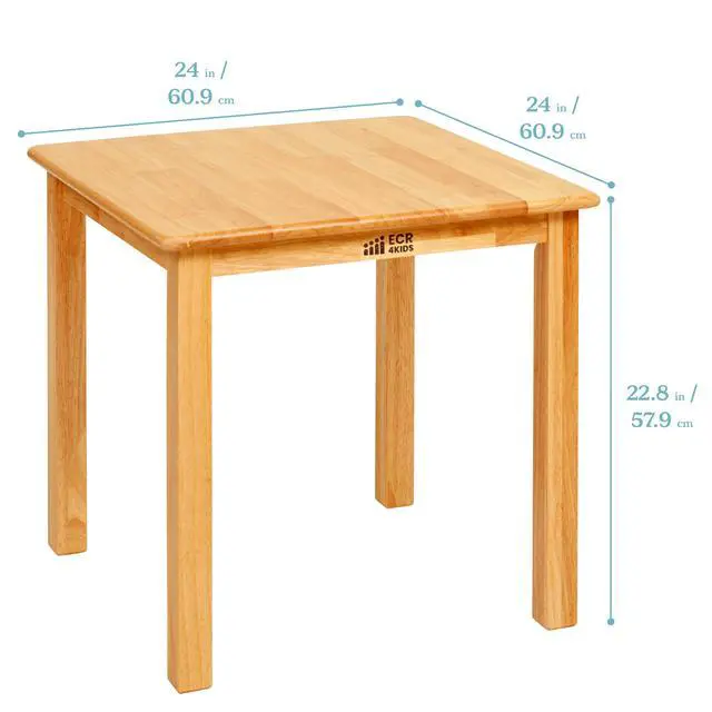 Alt view image 2 of 6 - 24in x 24in Hardwood Table and Chair Set, 12in Seat Height, Kids Furniture, Honey, 3-Piece