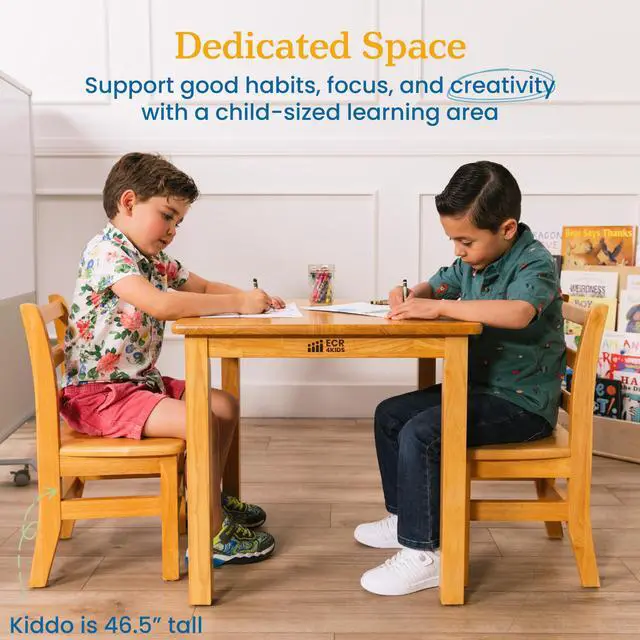 Alt view image 4 of 6 - 24in x 24in Hardwood Table and Chair Set, 12in Seat Height, Kids Furniture, Honey, 3-Piece