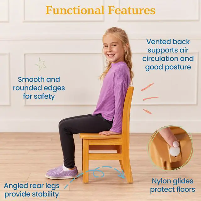 Alt view image 5 of 6 - 24in x 24in Hardwood Table and Chair Set, 12in Seat Height, Kids Furniture, Honey, 3-Piece