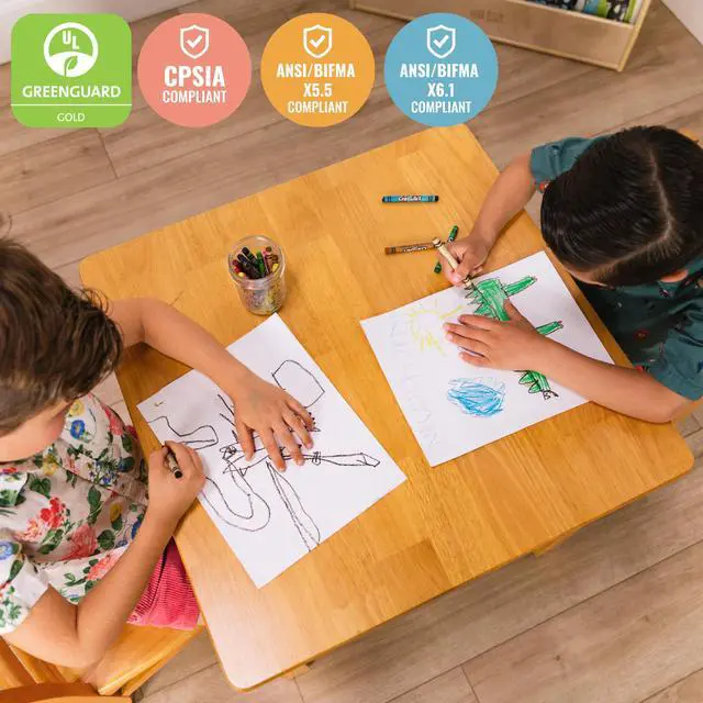 Alt view image 6 of 6 - 24in x 24in Hardwood Table and Chair Set, 12in Seat Height, Kids Furniture, Honey, 3-Piece