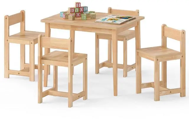 Main image of Kids Table and Chairs, 5 Pieces Rubber Wood Toddler Desk Set for Arts, Crafts, Homework & Snack Time, Kindergarten & Playroom,Toddler Table and Chair Set for Children 4+ Years Old (Natural)