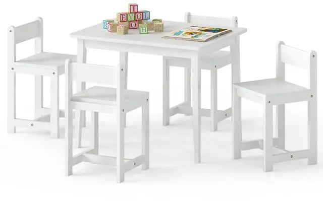 Main image of Kids Table and Chairs, 5 Pieces Rubber Wood Toddler Desk Set for Arts, Crafts, Homework & Snack Time, Kindergarten & Playroom,Toddler Table and Chair Set for Children 4+ Years Old (White)
