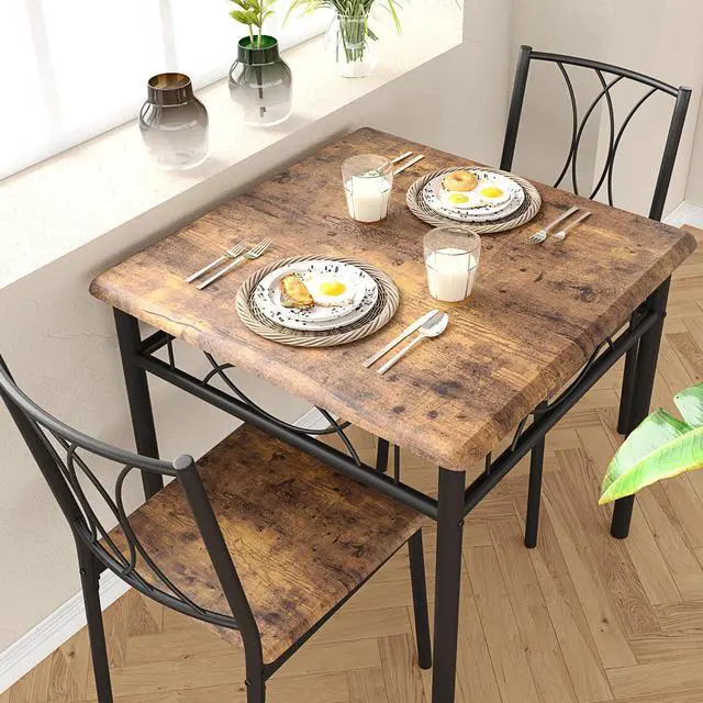 Alt view image 3 of 6 - Farmhouse Wooden Dining Table Set for 2, Square Kitchen Table with 2 Chairs, 3 Piece Small Table and Chairs Set for Apartments, Studios, and Small Areas