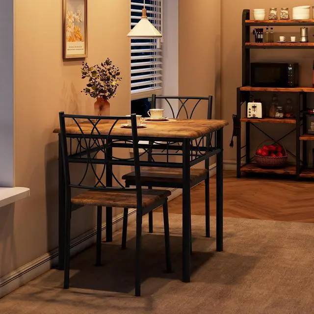 Alt view image 4 of 6 - Farmhouse Wooden Dining Table Set for 2, Square Kitchen Table with 2 Chairs, 3 Piece Small Table and Chairs Set for Apartments, Studios, and Small Areas