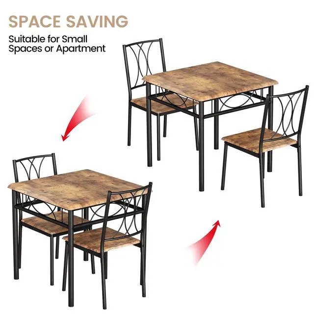 Alt view image 6 of 6 - Farmhouse Wooden Dining Table Set for 2, Square Kitchen Table with 2 Chairs, 3 Piece Small Table and Chairs Set for Apartments, Studios, and Small Areas