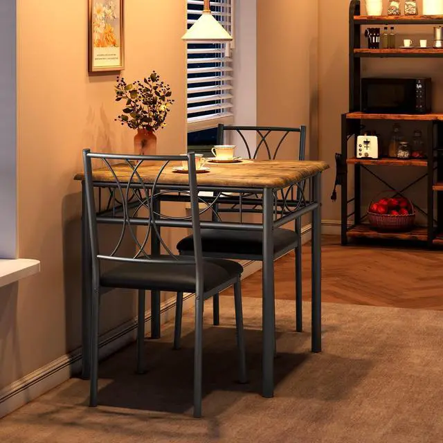 Alt view image 4 of 6 - Farmhouse Wooden Dining Table Set for 2, Square Kitchen Table with 2 Upholstered Chairs, 3 Piece Small Table and Chairs Set for Apartments, Studios, and Small Areas