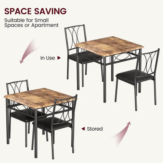 Alt view image 6 of 6 - Farmhouse Wooden Dining Table Set for 2, Square Kitchen Table with 2 Upholstered Chairs, 3 Piece Small Table and Chairs Set for Apartments, Studios, and Small Areas