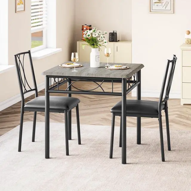 Alt view image 2 of 6 - Farmhouse Wooden Dining Table Set for 2, Square Kitchen Table with 2 Upholstered Chairs, 3 Piece Small Table and Chairs Set for Apartments, Studios, and Small Areas