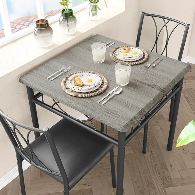 Alt view image 3 of 6 - Farmhouse Wooden Dining Table Set for 2, Square Kitchen Table with 2 Upholstered Chairs, 3 Piece Small Table and Chairs Set for Apartments, Studios, and Small Areas