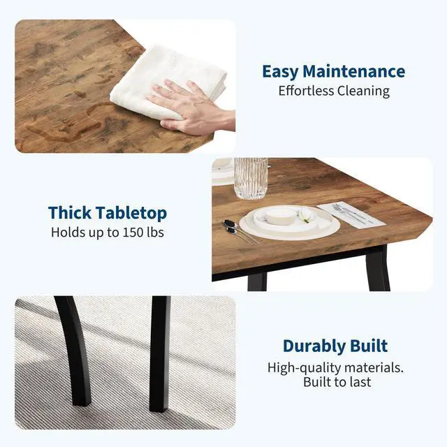 Alt view image 4 of 6 - Dining Table Set for 4, Rectangular Kitchen Table Set,3-Piece Dining Table with 1 Upholstered Bench &2 Chairs with Backrests& Metal Frame,Perfect for Small Spaces, Kitchens & Dining Rooms (Brown)