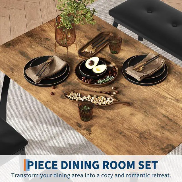 Alt view image 5 of 6 - Dining Table Set for 4, Rectangular Kitchen Table Set,3-Piece Dining Table with 1 Upholstered Bench &2 Chairs with Backrests& Metal Frame,Perfect for Small Spaces, Kitchens & Dining Rooms (Brown)