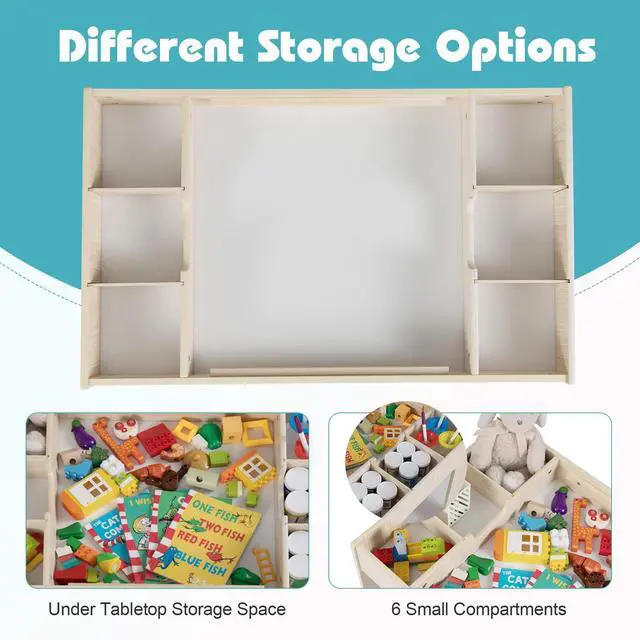 Alt view image 5 of 6 - Kids Table and Chairs, Children Sturdy Wooden Activity Set w/Storage Cubbies, Removable Double-Sided Tabletop, for Art, Drawing, Reading, Dining, Toddler Table and Chair Set (Natural)