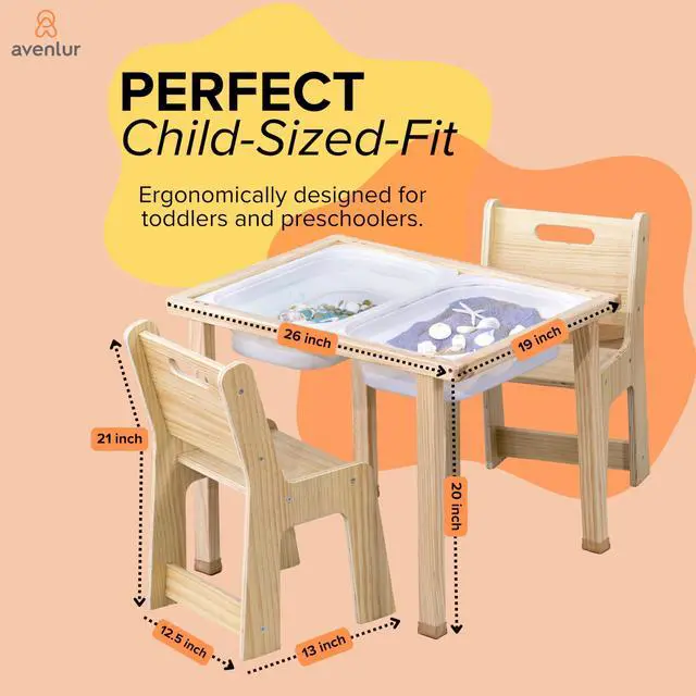 Alt view image 3 of 6 - Cordia Kids Table and Chair Set - Montessori-Inspired Kids Workbench - with Two Chairs, Two Collapsible Bucket Inserts, and Chalkboard - Baby Activity Table