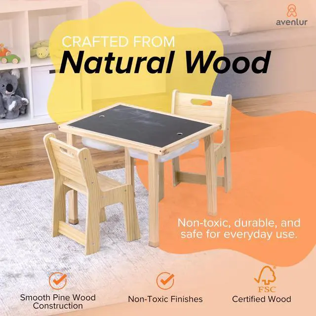 Alt view image 4 of 6 - Cordia Kids Table and Chair Set - Montessori-Inspired Kids Workbench - with Two Chairs, Two Collapsible Bucket Inserts, and Chalkboard - Baby Activity Table