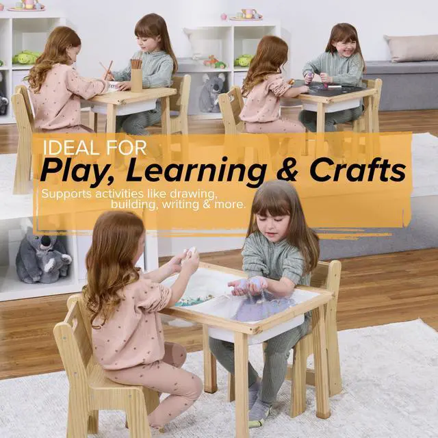 Alt view image 5 of 6 - Cordia Kids Table and Chair Set - Montessori-Inspired Kids Workbench - with Two Chairs, Two Collapsible Bucket Inserts, and Chalkboard - Baby Activity Table