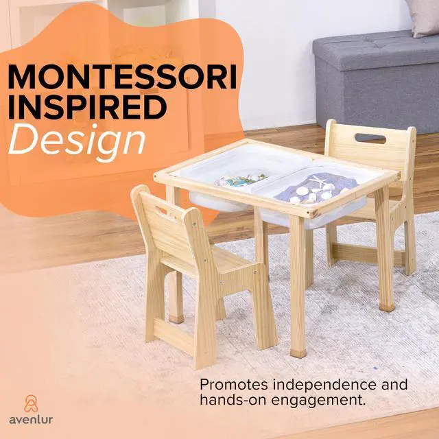 Alt view image 6 of 6 - Cordia Kids Table and Chair Set - Montessori-Inspired Kids Workbench - with Two Chairs, Two Collapsible Bucket Inserts, and Chalkboard - Baby Activity Table