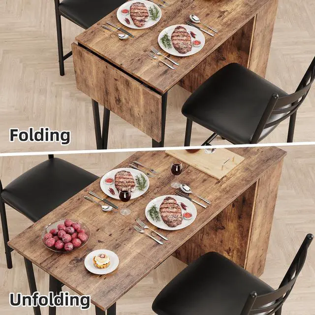Alt view image 4 of 6 - Extendable Bar Table Set for 2, 16 in Wide Cushions for Comfortable Seating, Bar Table and Chairs Set, Suitable for 2-4 People, Sturdy and Durable New Choice, Brown