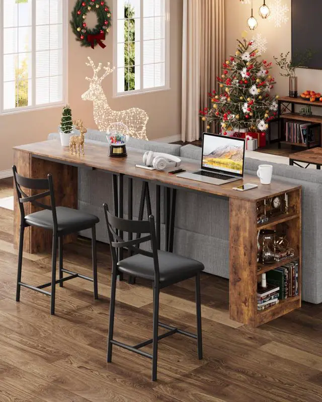 Alt view image 5 of 6 - Extendable Bar Table Set for 2, 16 in Wide Cushions for Comfortable Seating, Bar Table and Chairs Set, Suitable for 2-4 People, Sturdy and Durable New Choice, Brown
