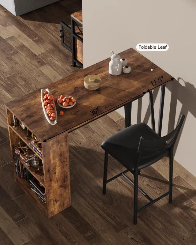Alt view image 6 of 6 - Extendable Bar Table Set for 2, 16 in Wide Cushions for Comfortable Seating, Bar Table and Chairs Set, Suitable for 2-4 People, Sturdy and Durable New Choice, Brown